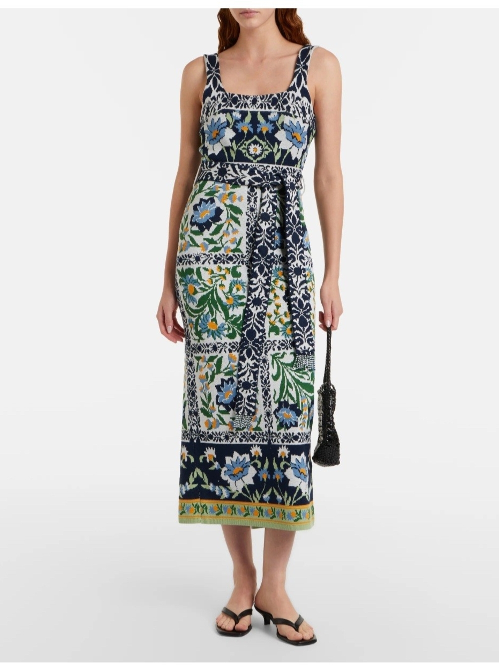 FARM Rio Navy, Blue and Green Floral Patchwork Midi Dress - Picture 2 of 5